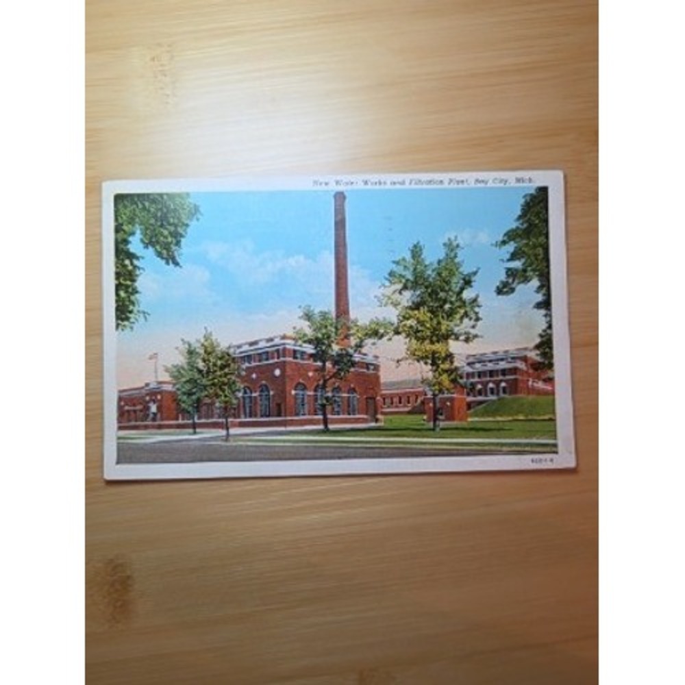 Vintage Bay City Michigan New Water Works and Filtration Plant Postcard 1940